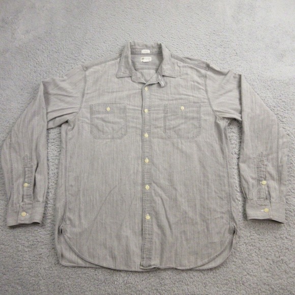 J.CREW Mens Chambray Button Up Shirt size L Gray‎ Chin Strap Long Sleeve - Picture 1 of 10